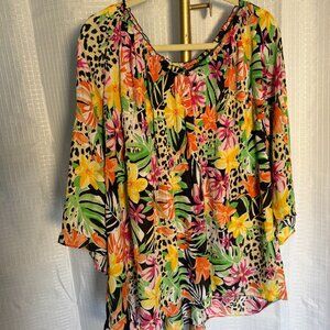 Multicolor Floral & Animal Print Blouse – Size 2X
